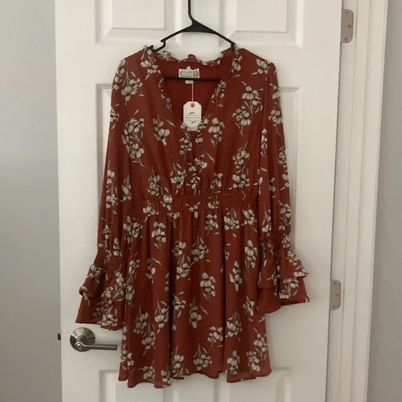 Loveriche Brown Dress with Cream Flowers